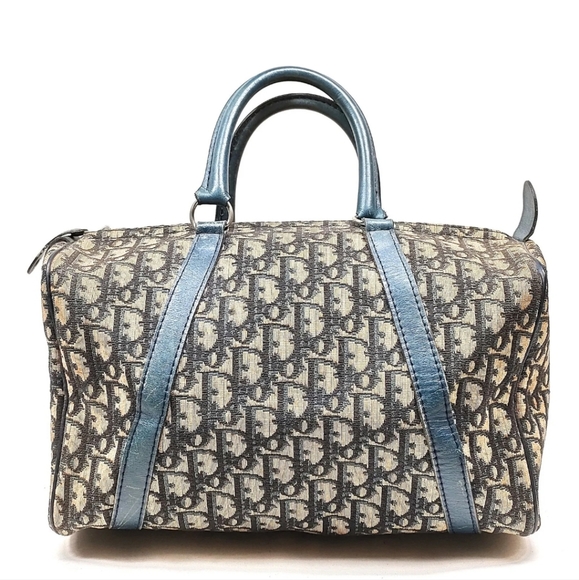 Dior Handbags - Christian Dior Trotter Boston Bag Navy Blue Leather Canvas EUC Travel Purse